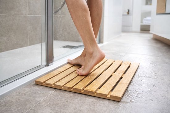 Tapis de douche Ceruzo en bambou – Tapis de bain antidérapant – 50 x 30 cm – Tapis de sauna
