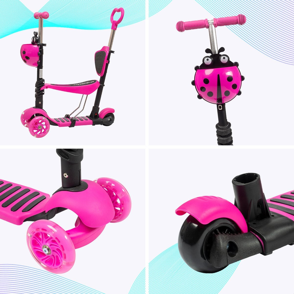 Trottinette enfant LifeGoods - 3 roues lumineuses - 3 -8 ans - Garçons/Filles - Rose