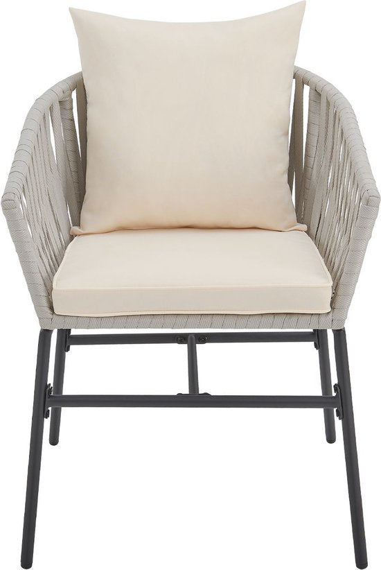2 Chaises de jardin avec filet en corde - Gris clair - Coussins d'assise et de dossier inclus