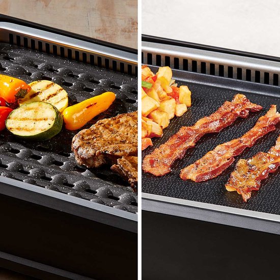 PowerXL Smokeless Grill - Gril électrique - plaisir de griller sans fumée et sans odeur - avec plaque de gril et fonction arôme - revêtement antiadhésif - avec couvercle en verre thermo - gril d'intérieur - 1500 watts - Édition de vente par correspondance