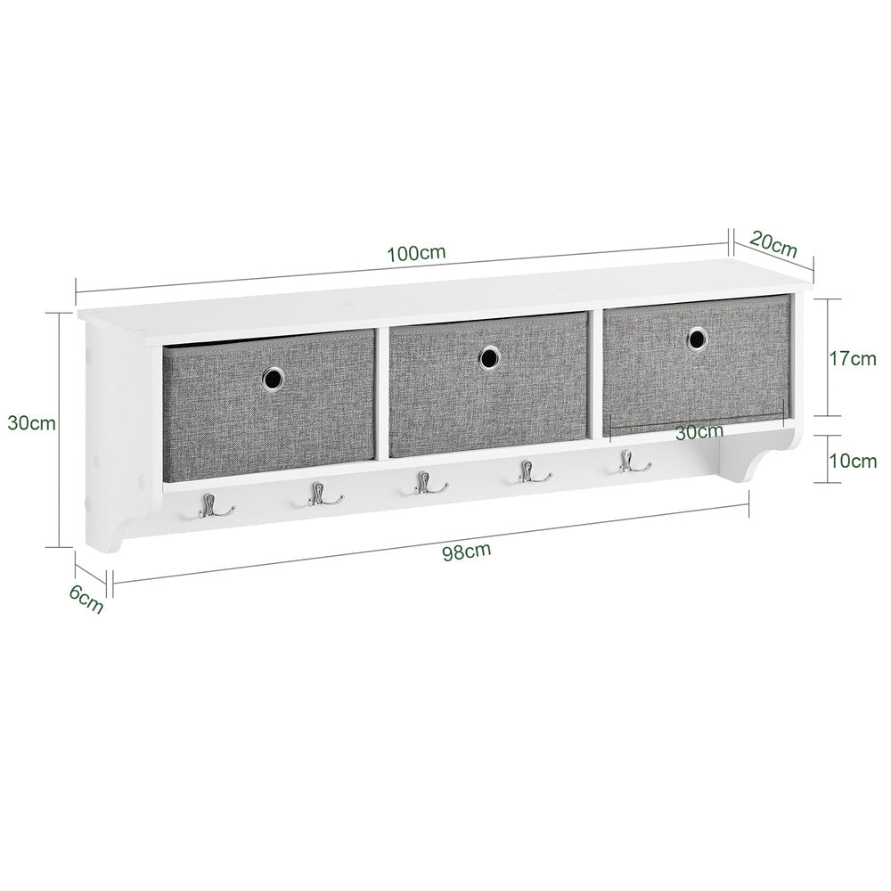SoBuy FRG282-W Porte-manteau avec étagère murale - 3 paniers à linge - Blanc - 100x20x30 cm - Bois