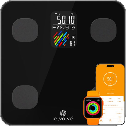 e.volve Scale Personal Scale Digital - 16 mesures - Smart Scale with Body Analysis - Precision Scales - Scales - Digital Scales - Incl. App.