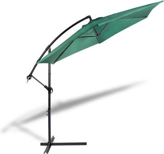 909 OUTDOOR Parasol suspendu vert foncé 2,5 m de haut, Parasol de jardin avec armature et housse en acier, Parasol avec manivelle et fonction d'inclinaison, Diamètre 300 cm