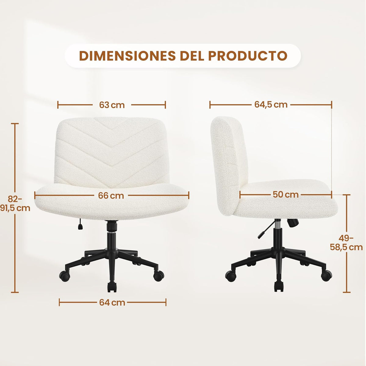 Chaise de bureau Yaheetech à roulettes et à large assise 66 × 65 × 92 cm, blanc ivoire