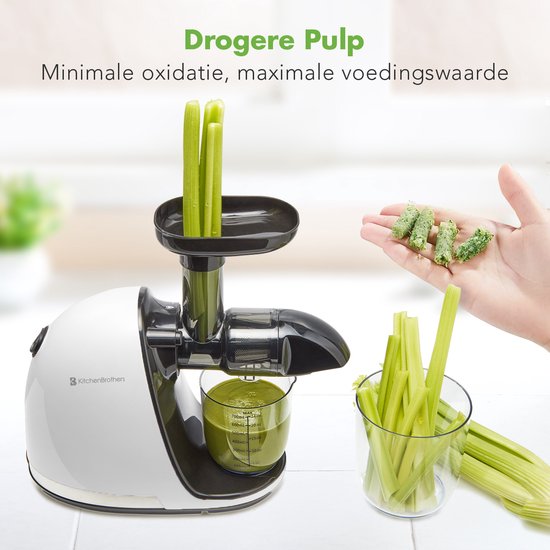 KitchenBrothers Slowjuicer - Presse-agrumes - Presse-légumes et fruits - 700ml - Avec réservoir de pulpe - Extracteur de jus - Blanc perle