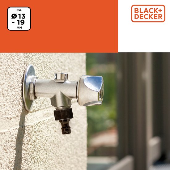 BLACK+DECKER Raccord de tuyau avec réducteur - ⌀13-19 MM - Raccord étanche - Noir