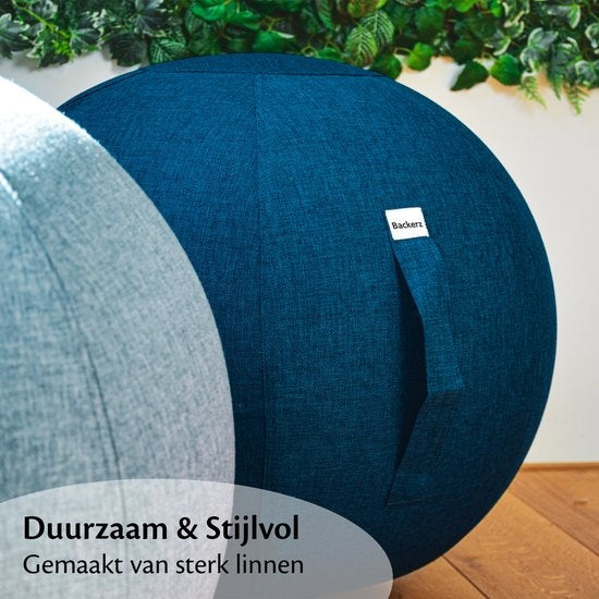 Backerz® Sitting Ball Office and Home 55 CM - Luxury Yoga Ball - Sitting Ball with Sleeve - Ergonomic Office Chair Ball - Linen Dark Blue