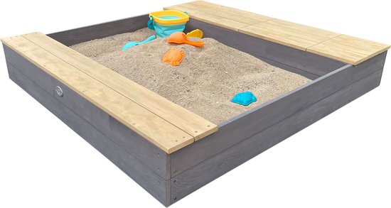Bac à sable AXI Evy avec bacs à eau et espace de rangement Gris/marron - Kit d'accessoires inclus