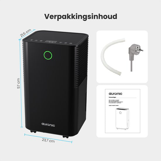 Déshumidificateur Auronic - Série Compact - 10 L par jour - Réservoir d'eau de 2 L - Fonction lavage-séchage - Chambre, salle de bains et salon - Déshumidificateur d'intérieur - Déshumidificateur - Noir