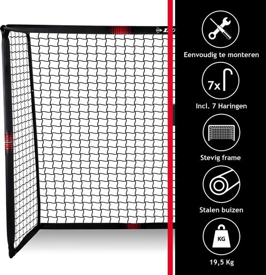 Dunlop Football Goal - But de football 300 x 200 x 120 cm - But de football grand format - Jouets d'extérieur pour enfants et adultes - Montage rapide - But d'entraînement de football - Métal - Noir/Rouge