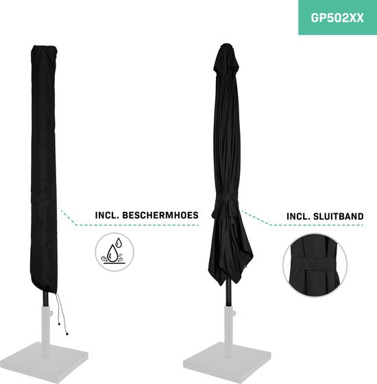 VONROC Premium Parasol à manche Rosolina 280x280cm - Housse de protection incluse - Parasol carré - Inclinable - Toile résistante aux UV - Noir