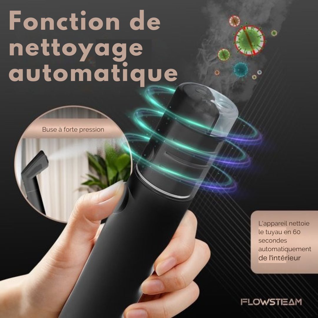 Nettoyeur de tapis 6 en 1 - FLOWSTEAM®  - Nettoyeur de taches - sièges - Vapeur à 100°C - 4 modes de vapeur - 90 minutes de vapeur - Cordon de 5M - blanc/noir