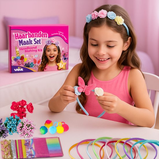 Vaive Hairband Craft Set 54-piece - Make 10 Hairbands - Headband Crafts for Girls - Jewellery Making - Craft kits