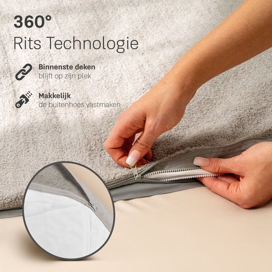 Couverture CozySense® 140x200 - Matériau double face - Pour toutes les saisons - Technologie de fermeture éclair à 360° - Hypoallergénique & OEKO-TEX® - Gris