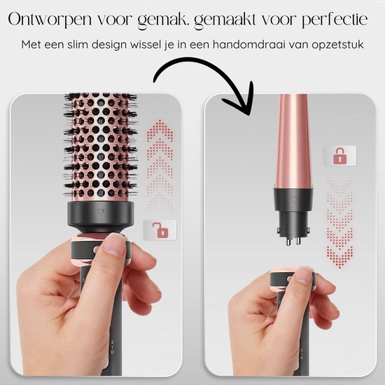 Sansbeauté® 6 en 1 Fer à boucler avec pince - Fer à boucler en céramique - 13mm à 38mm - Brosse pour sèche-cheveux cheveux courts - Brosse chauffante - Boucleurs - Brosse thermique - Styler les cheveux - Brosse à boucler 5 en 1