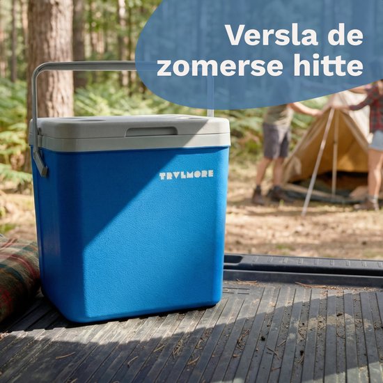TRVLMORE Cool Box 26L - 65 heures de réfrigération - Frigobox - 2 éléments réfrigérants inclus - Bleu