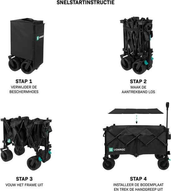 VONROC Bolderkar XL - Pliable - Capacité de charge 80 kg - Capacité 200l - Modèle extra spacieux - Roues solides anti-fuites - Cadre en acier robuste - Polyester 600D - Noir
