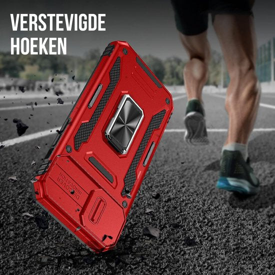Podec Case suitable for iPhone 14 Red Phone Case - Anti-Shock Case Cover Hybrid Armor Case with Kickstand Ring with Screen Protector