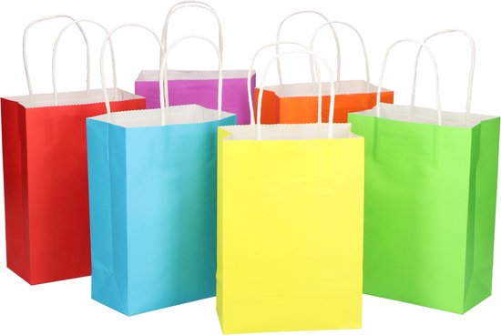 Partizzle 24x Sacs de distribution en papier - Sacs de bonbons pour enfants - Sacs de distribution pour fêtes d'enfants - Petits sacs de jouets - Sacs de distribution de bonbons pour carnaval Sacs de friandises pour jouets - 21x15 cm
