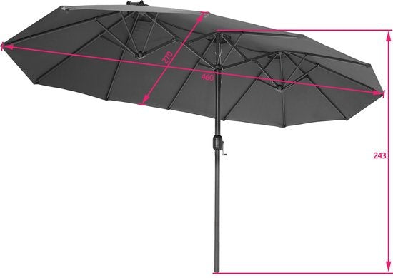 tectake® - Parasol double Silia - Parasol de terrasse - Parasol XXL - gris - 404256