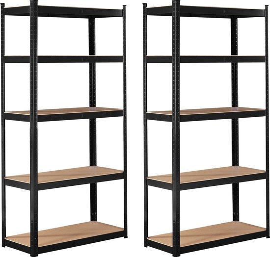 BRASQ Rack Cabinet Black Set of 2 - Metal Storage Rack - pantry - wall cabinet - Warehouse Rack 180x90x40 - 5 layers - 175 KG per shelf - max 875 KG