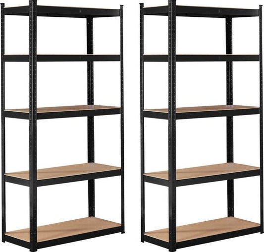 BRASQ Rack Cabinet Black Set of 2 - Metal Storage Rack - pantry - wall cabinet - Warehouse Rack 180x90x40 - 5 layers - 175 KG per shelf - max 875 KG