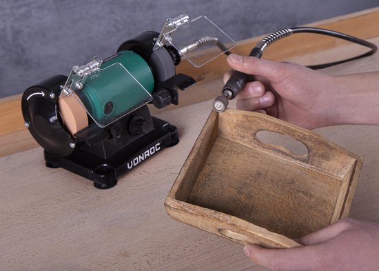 VONROC Meuleuse de table / Multitool - 150W - 75MM - avec arbre flexible - Incl. 1x pierre à poncer & disque de polissage