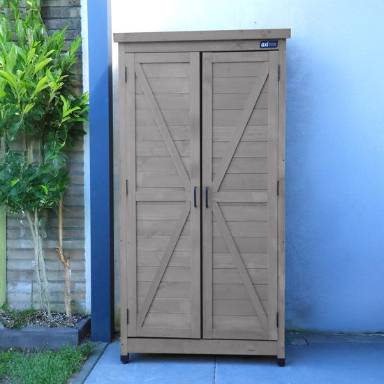 Armoire de rangement en bois AXI Hugo, gris chaud - Armoire de jardin avec toit galvanisé - 3 étagères et un fond - Bois certifié FSC - Fermeture magnétique - 85 x 52 x 174 cm