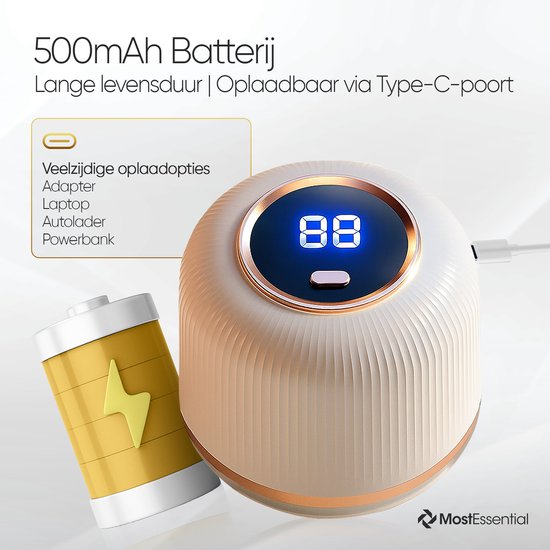 MostEssential Premium Electric Lint Remover LR06 - Tondeuse à charpie - Fonction de charge rapide USB-C - Sans fil - Édition classique