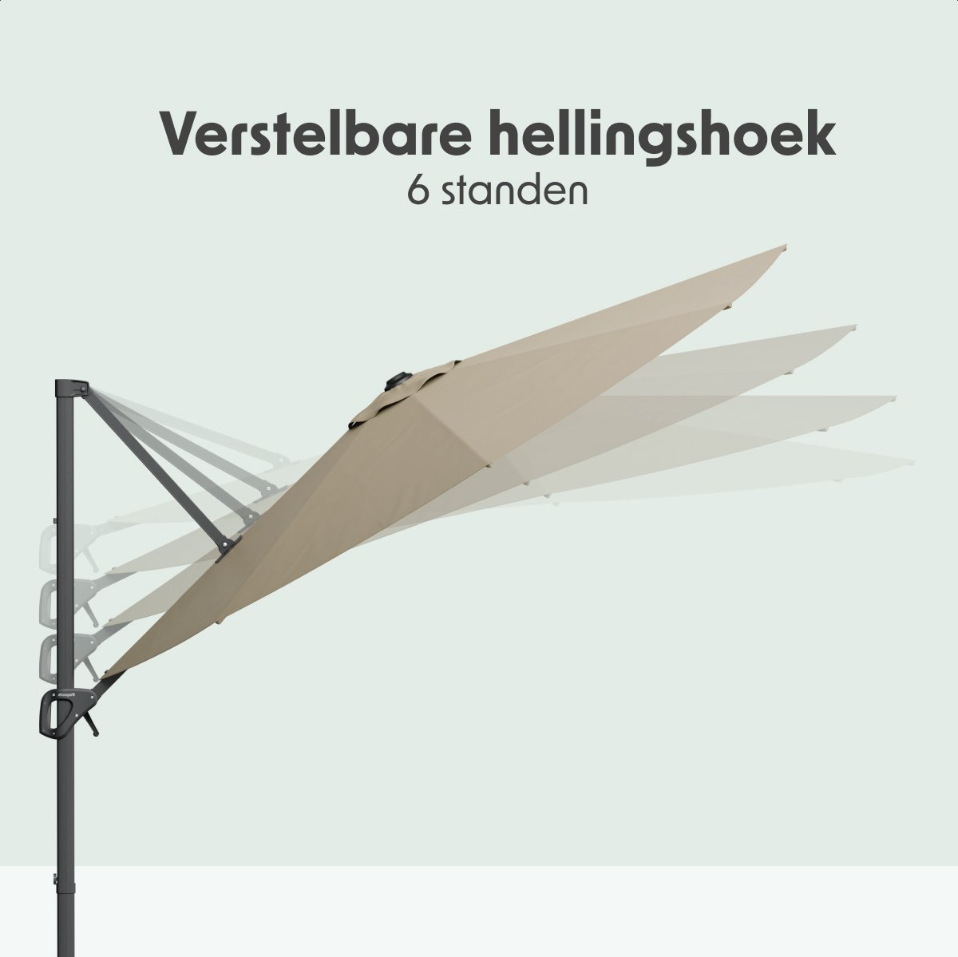 LifeGoods Parasol flottant Ø300 cm - Rotation 360° - 6 pieds - Housse incluse - Taupe