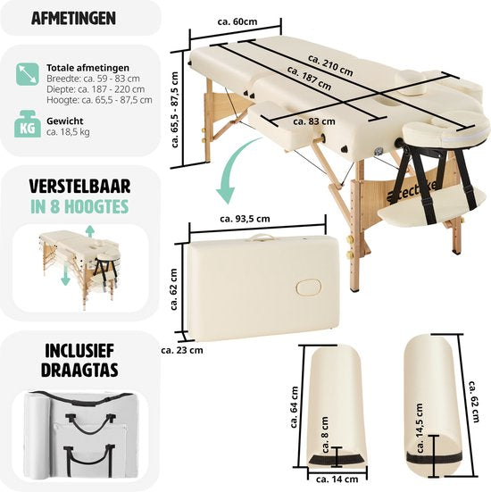 tectake® - Table de massage Table de traitement - matelas de 7,5 cm de haut + coussins roulants et sac de transport - divan de traitement - sac de rangement inclus - pliable