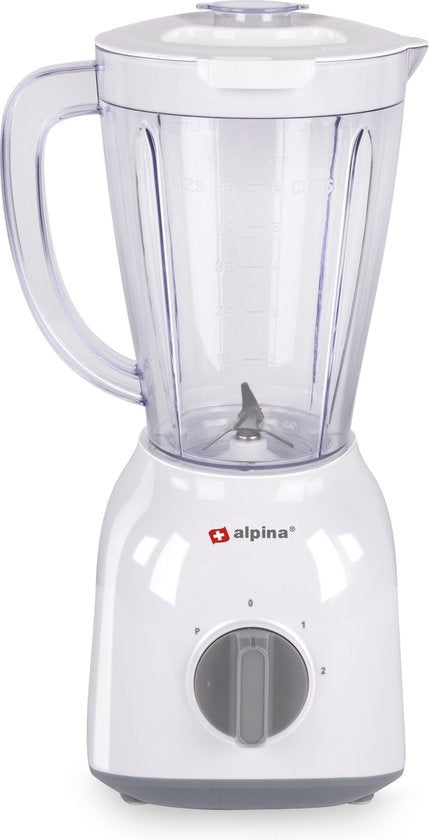 alpina Blender - 1,5 Litre - 400 Watt - Fonction Turbo - Bol en plastique - Blanc