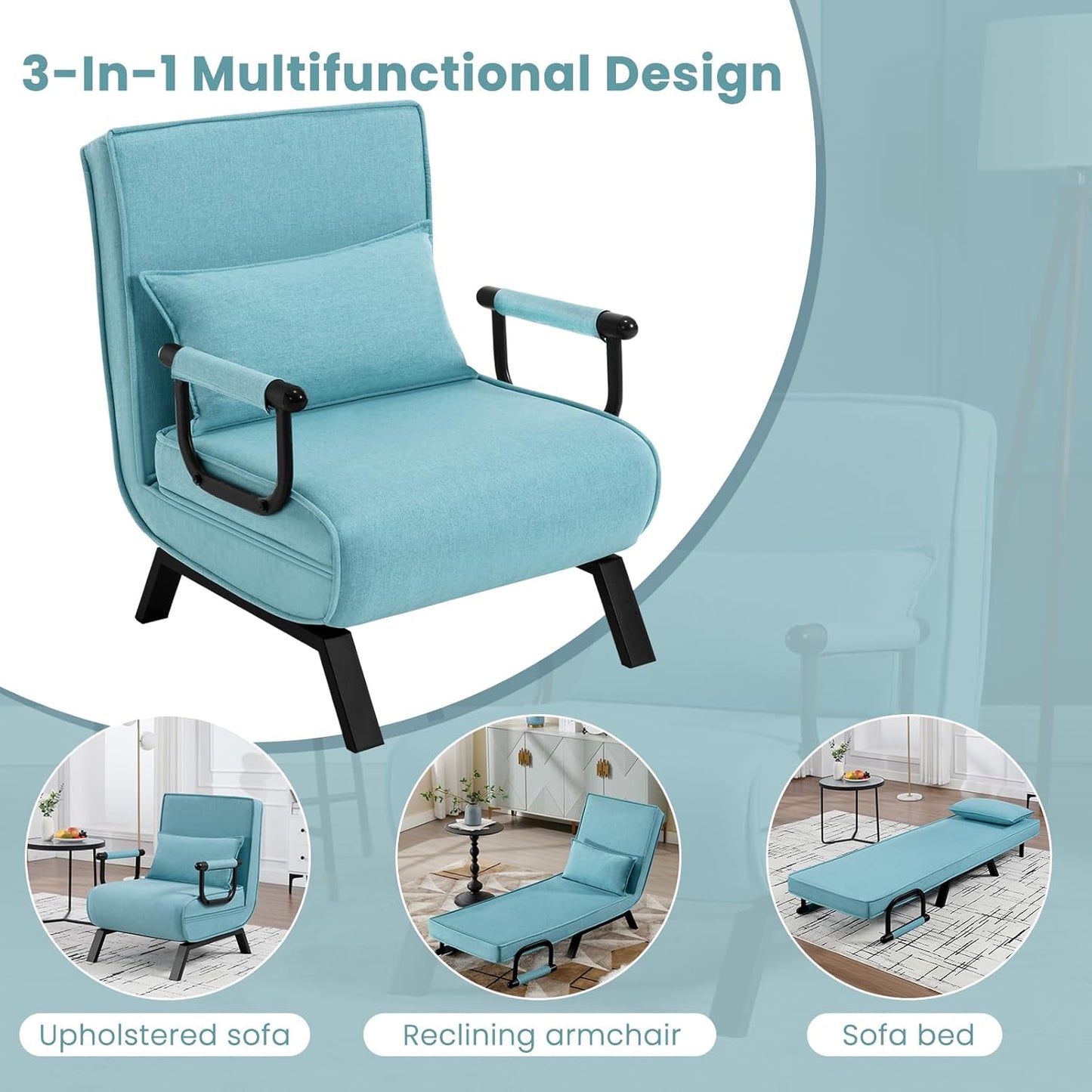 Fauteuil-lit 3-en-1 WOLTU - Lit d'appoint - Bleu - 65 x 75 x 78 cm