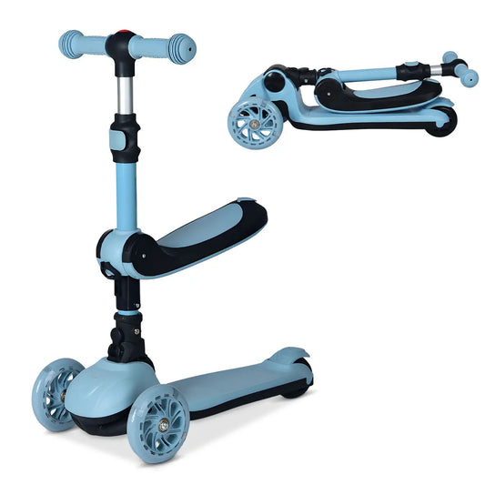 Trottinette pour enfants Neuleb à 3 roues - Bleu ciel - Avec siège, roues lumineuses et 2 réglages de hauteur - À partir de 3 ans