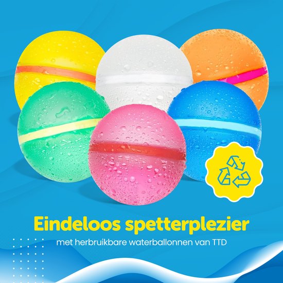 TTD® Ballons d'eau réutilisables à fermeture automatique - 6 pièces - 16 aimants - Silicone souple - Respectueux de l'environnement - Pour enfants et adultes