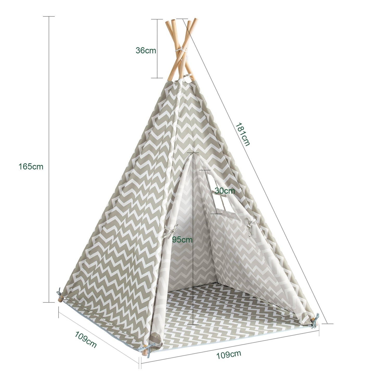 SoBuy OSS03 Tente Tipi pour enfants 112 x 112 x 158 cm - Blanc/ Gris