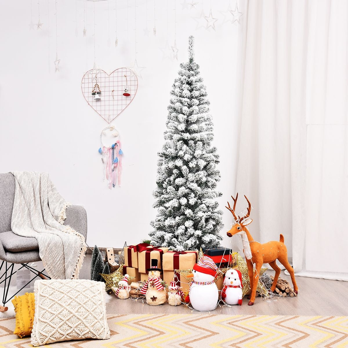 Coast Pencil Sapin de Noël avec neige - Avec base en métal - 180 cm