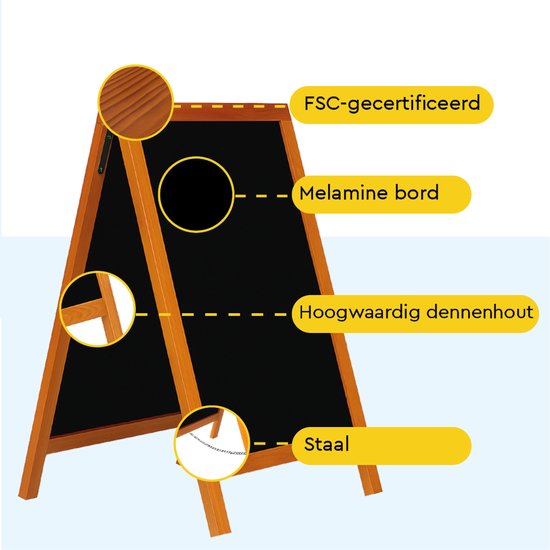 BRASQ Chalkboard Mahogany - 70x130 CM - Tableau noir - Enseigne publicitaire - Enseigne de trottoir - Double face - pour l'intérieur et l'extérieur - Hospitality