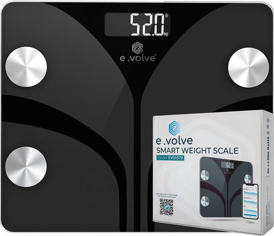 e.volve Scale Pèse-personne numérique - 20x - Noir - Pèse-personne intelligent avec analyse corporelle - Pèse-personne de précision - App. incluse