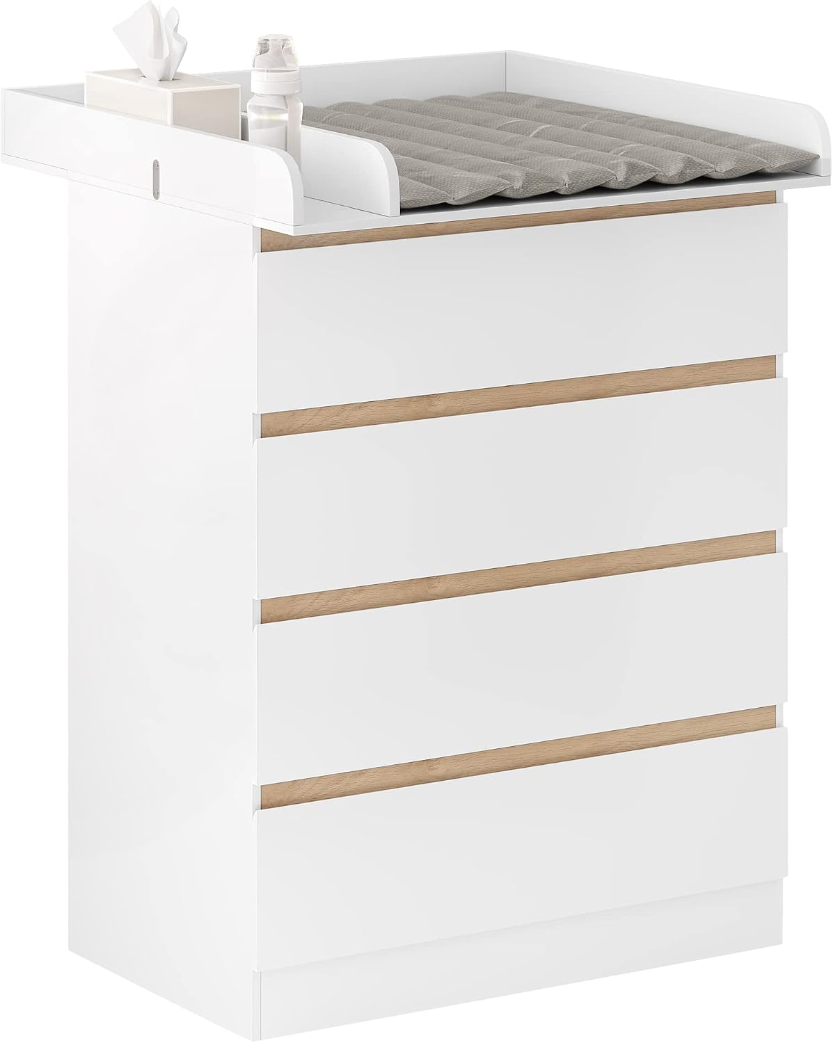 Commode pour bébé WOLTU avec planche à langer amovible – 4 tiroirs – Bois certifié FSC – Blanc