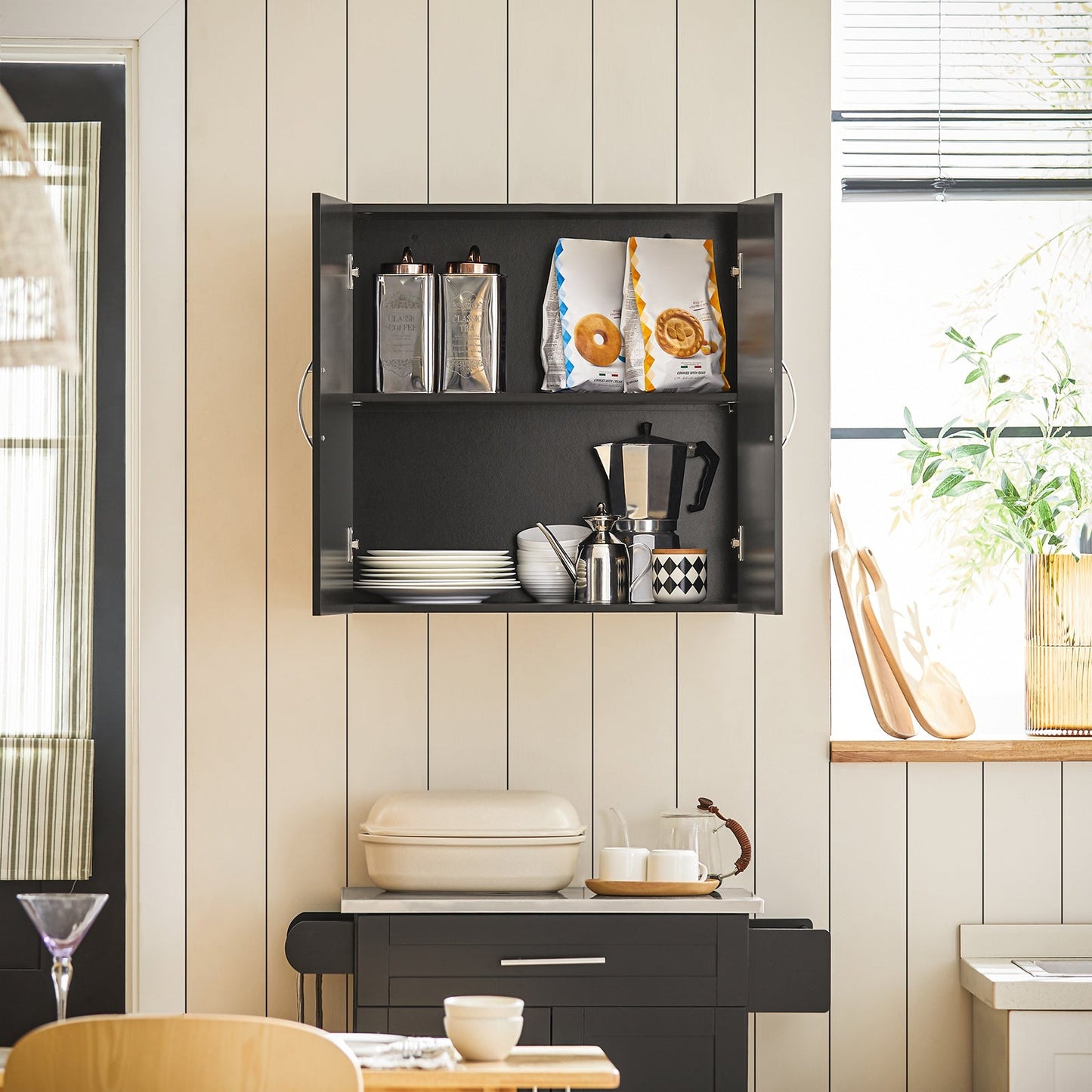 SoBuy Armoire murale 2 portes - 60x30x60 cm - Noir - Etagère réglable