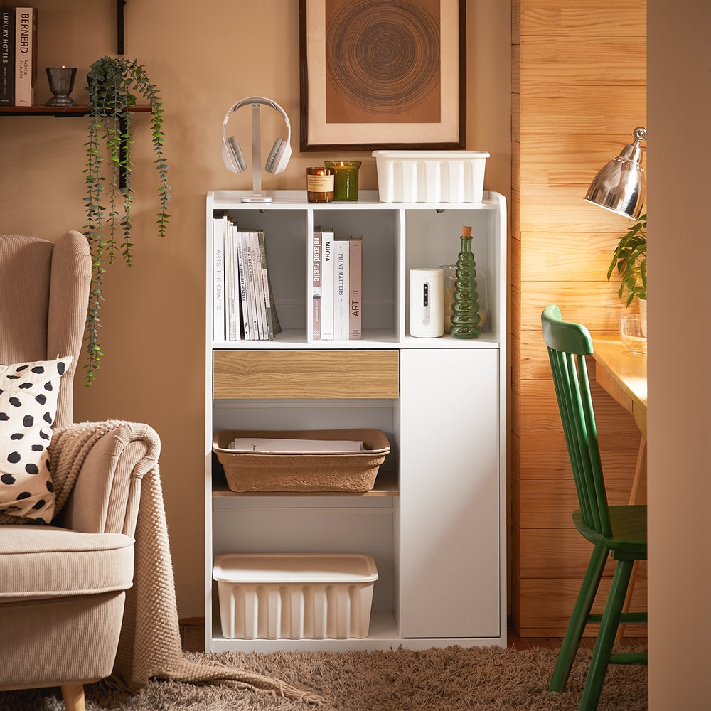 SoBuy STR11-WN bibliothèque blanche compacte avec tiroir et rangement, 72 x 30 x 110 cm