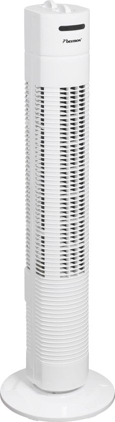 Bestron Ventilateur de tour, Ventilateur avec 3 vitesses et fonction de rotation de 75°, minuterie incluse, hauteur : 78 cm, 35W, AFT760W, couleur : blanc