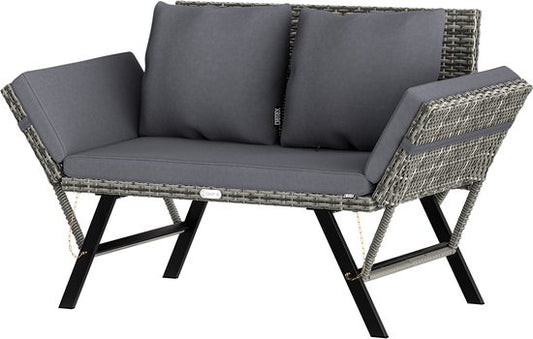 Banc de jardin Casaria Polyrattan - réglable avec coussins - Gris