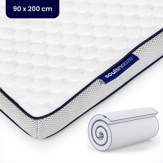 Soulsnooze® - DuoComfort Premium Topper 90x200 cm - Surmatelas - Design réglable - 3D Air Mesh - Matelas à mémoire de forme - 30 nuits de sommeil d'essai - Housse lavable - Antiallergique