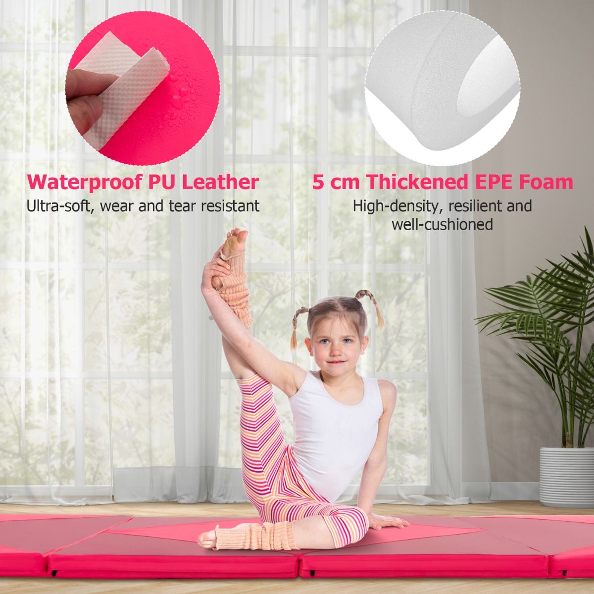 Coast Tapis de gymnastique souple pliable 240 x 117 x 5 cm - Rose