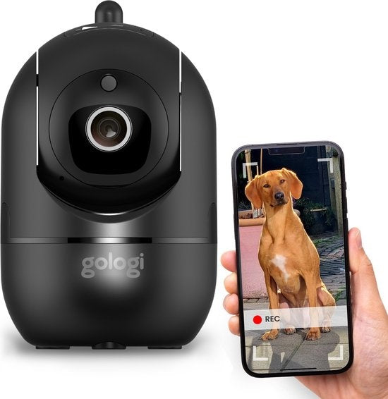Gologi Pet camera with App - Caméra pour chien - Caméra pour animaux - Caméra de sécurité - Caméra de sécurité - Pour tous les animaux - Avec wifi - Noir