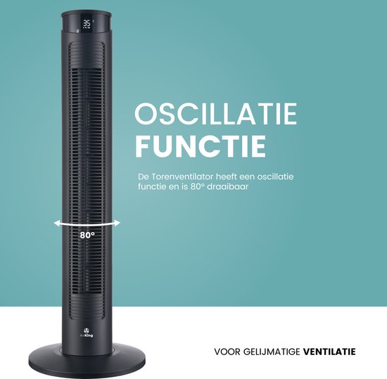 AirKing Ventilateur de Tour 94cm - Ventilateur de Colonne avec Télécommande - Minuterie - 3 Réglages de Vitesse - Oscillation & Ecran LED Dimmable - Efficace en Energie - Ventilateur de Refroidissement pour la Chambre - Noir