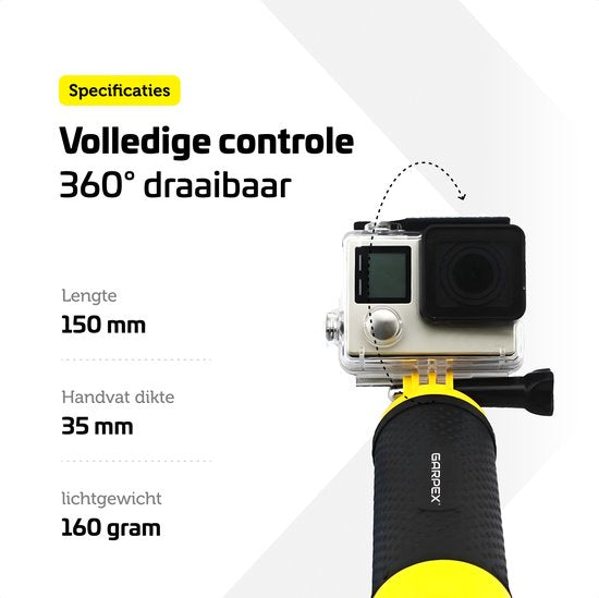 Garpex® Floating Handgrip - Trépied flottant - Universel - Convient à toutes les caméras d'action - Selfie Stick - Comprend une dragonne réglable et une vis papillon
