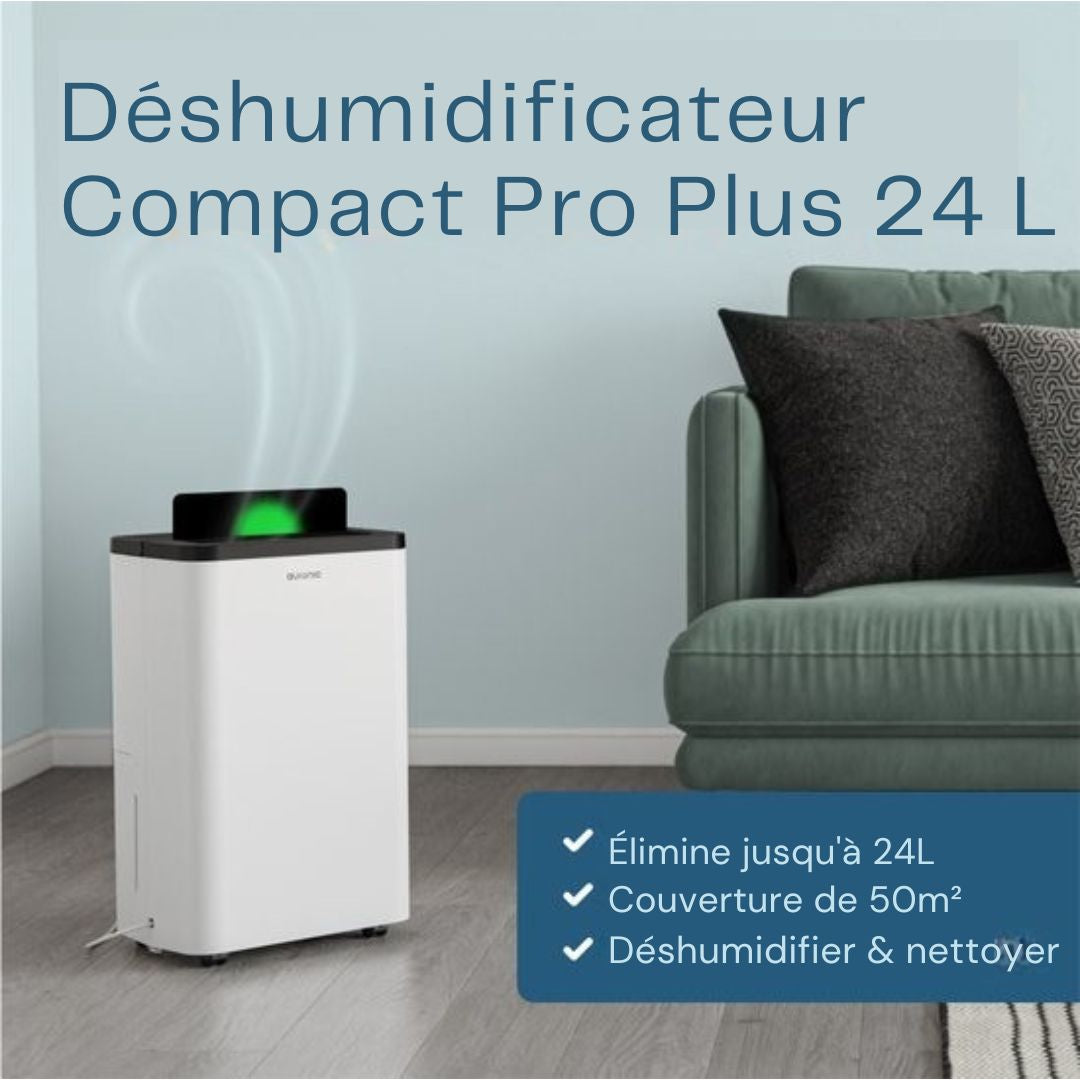 Déshumidificateur Auronic - Compact Pro Plus - 24L - Chambre à coucher, salle de bain, salon et bureau - Hydratant pour l'intérieur - Blanc